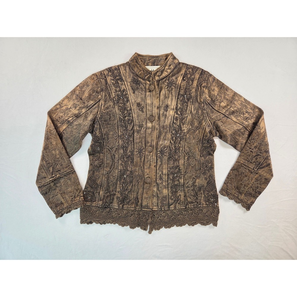 Flashback Metallic Bronze Embroidered Steampunk Jacket Coat Women Small EUC